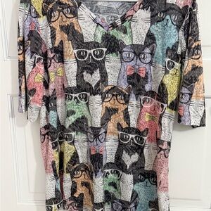 Women’s Short Sleeve Shirt Cat Print Very Soft Size S